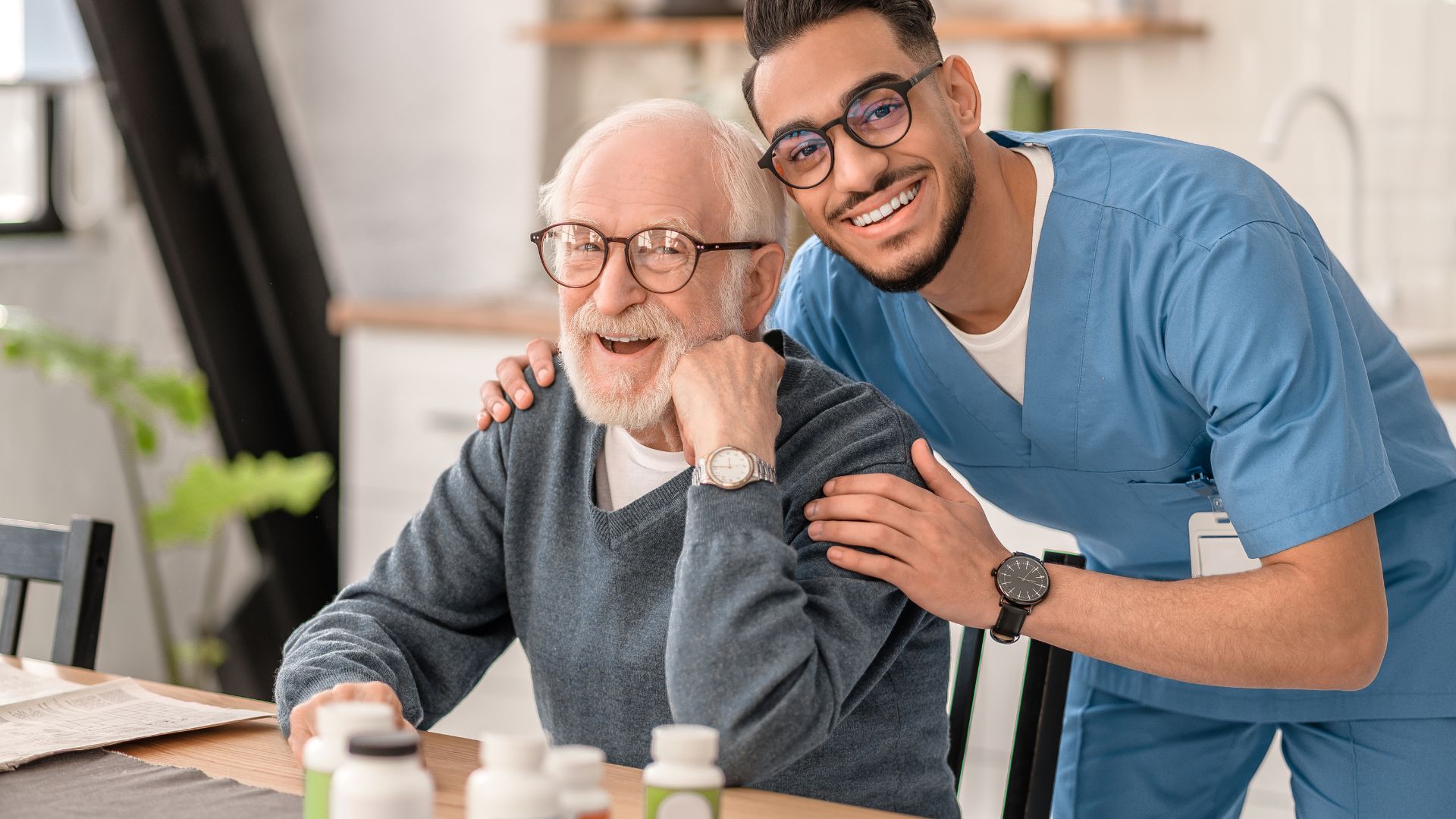 man and nurse smiling - Alzheimer's and dementia care charlotte