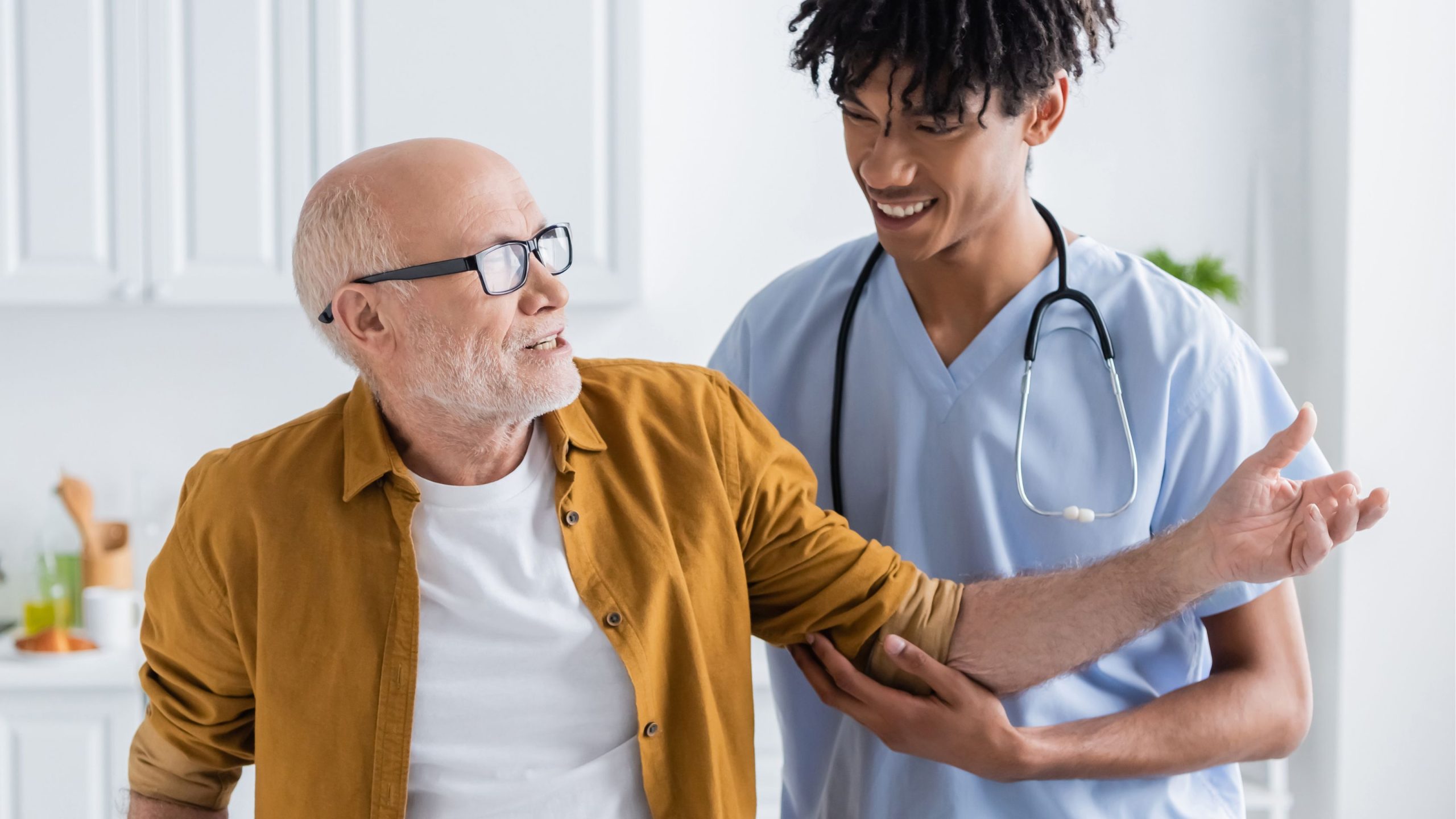 man and nurse smiling - Alzheimer's and dementia care charlotte